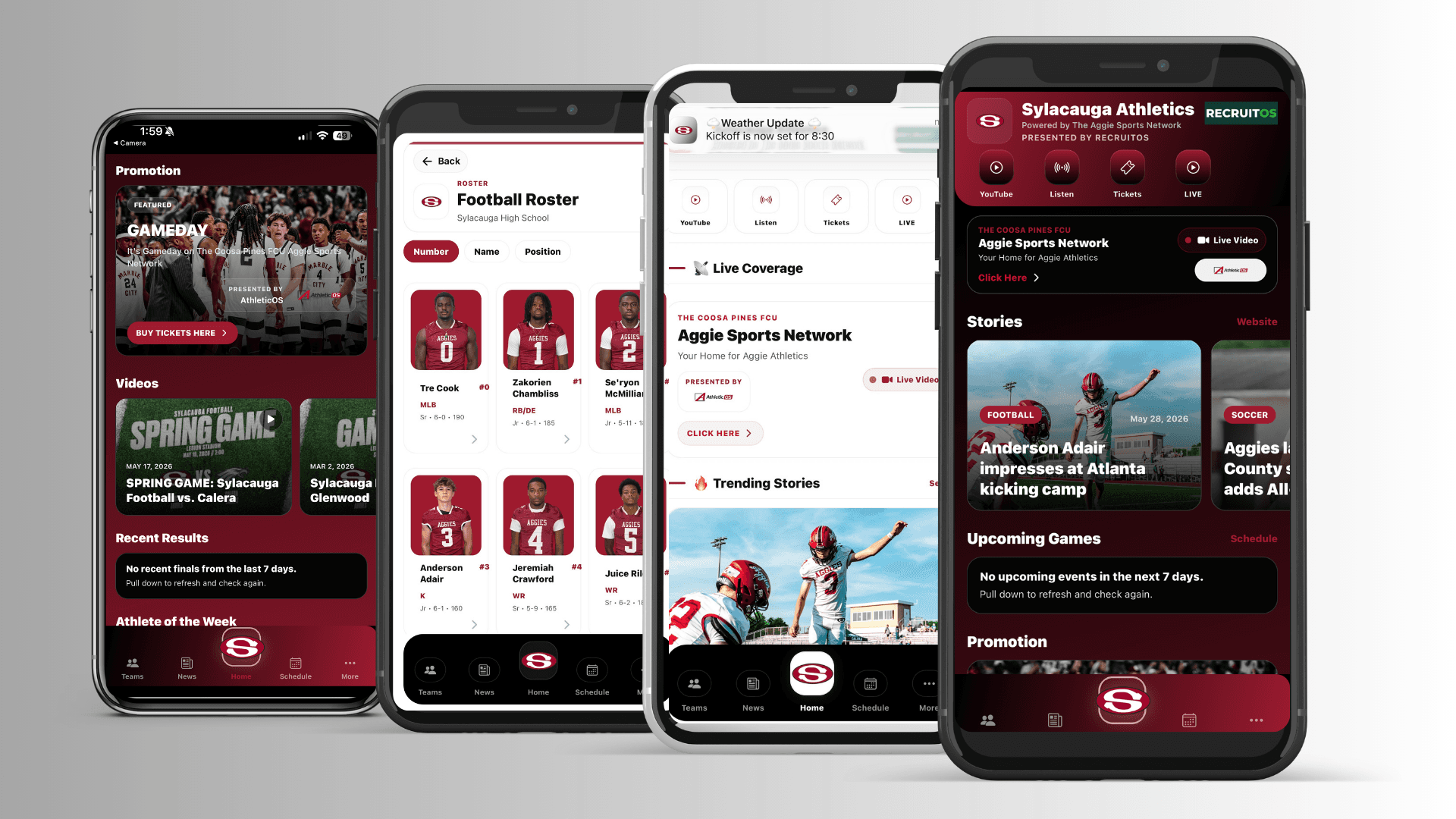AthleticOS mobile app showcase screens